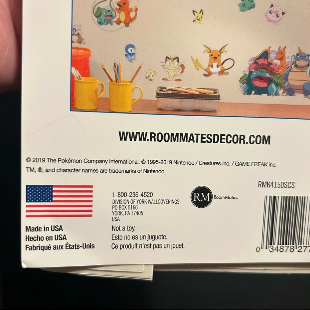 Pokemon peel & stick wall decal 25 pieces Nintendo USA 2019 4 sheets removable